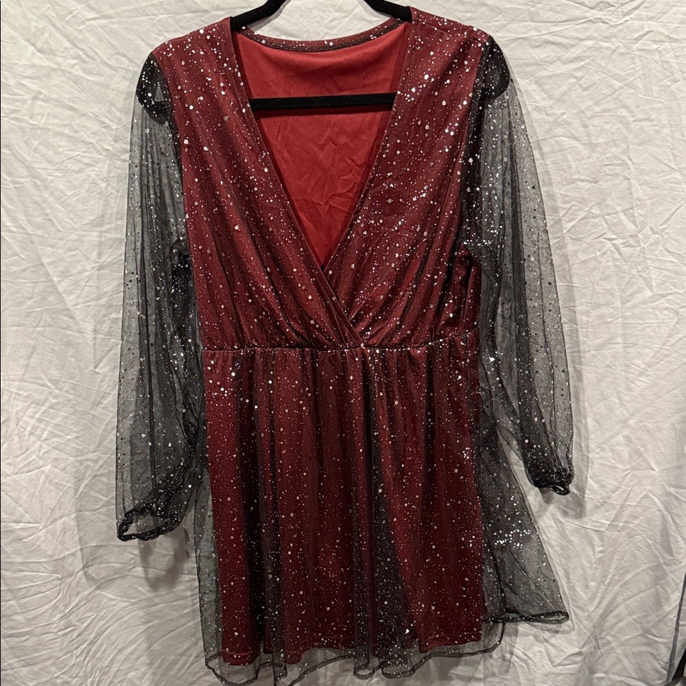 Elegant Red and Black Sequin Dress